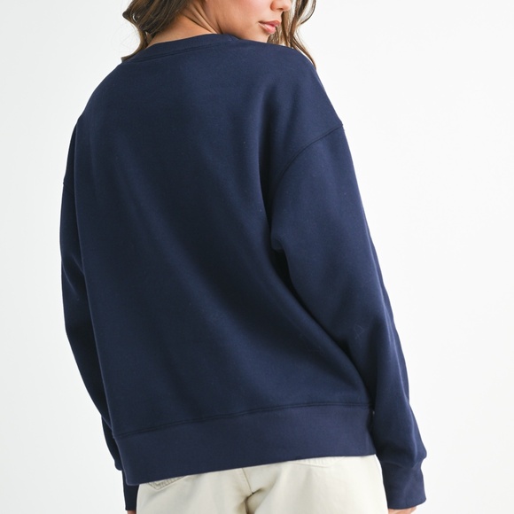 Navy East Coast Coastal Seaside Graphic Fleece Pullover Sweatshirt - Picture 5 of 5